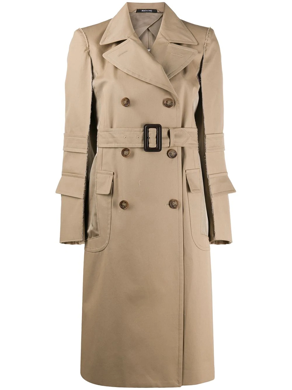 raw trim belted trench coat - 1