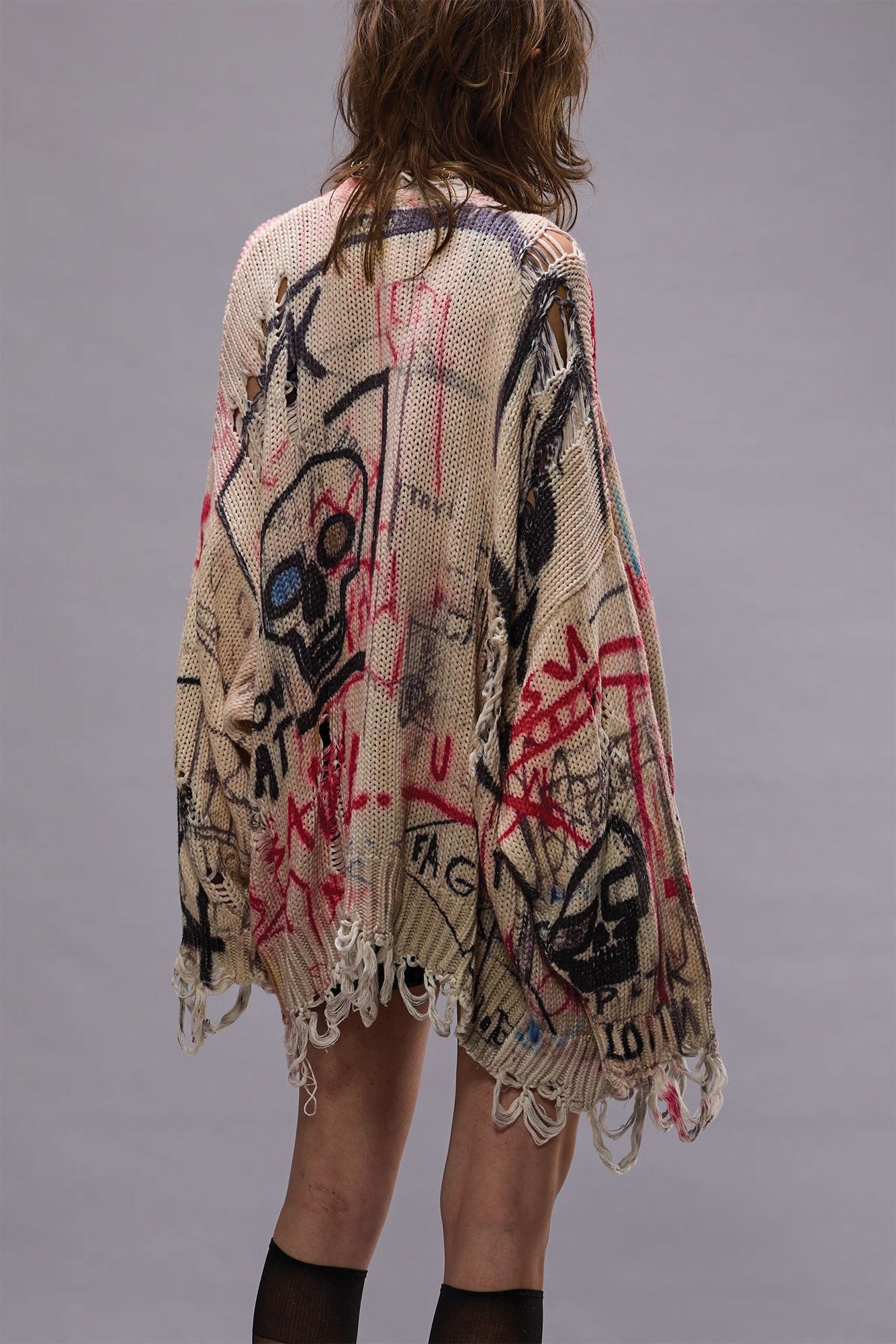 PRINTED OVERSIZED CARDIGAN - SKULL GRAFFITI PRINT - 2