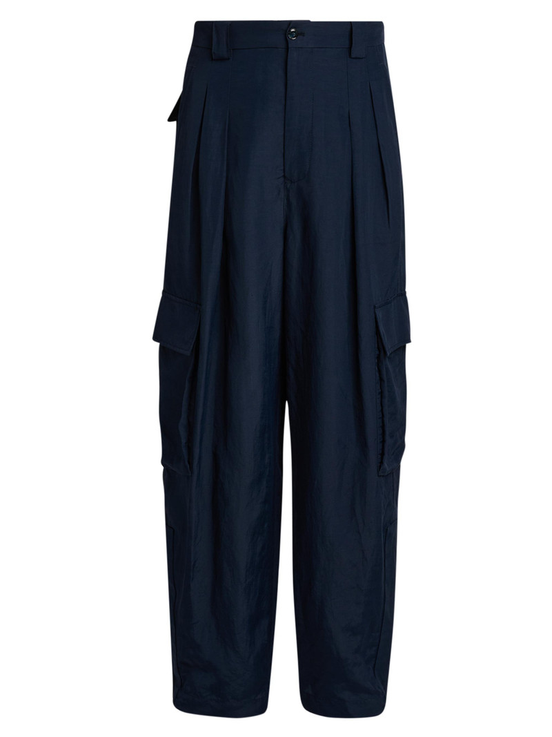 Men's Pleated Linen-Blend Cargo Trousers - Navy 1