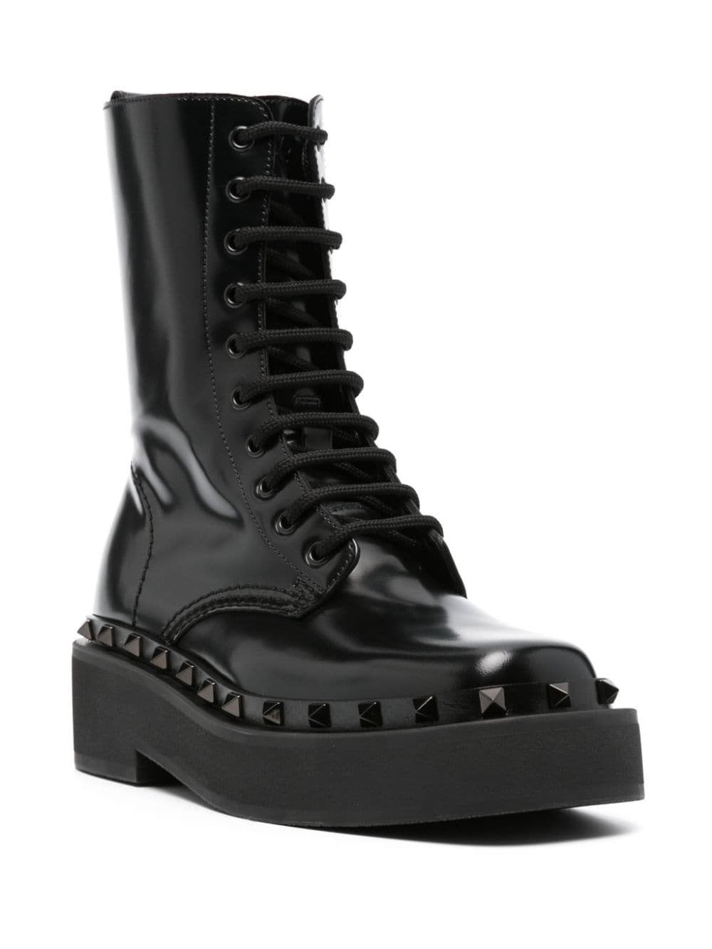 Rockstud-embellished leather lace-up boots - 2