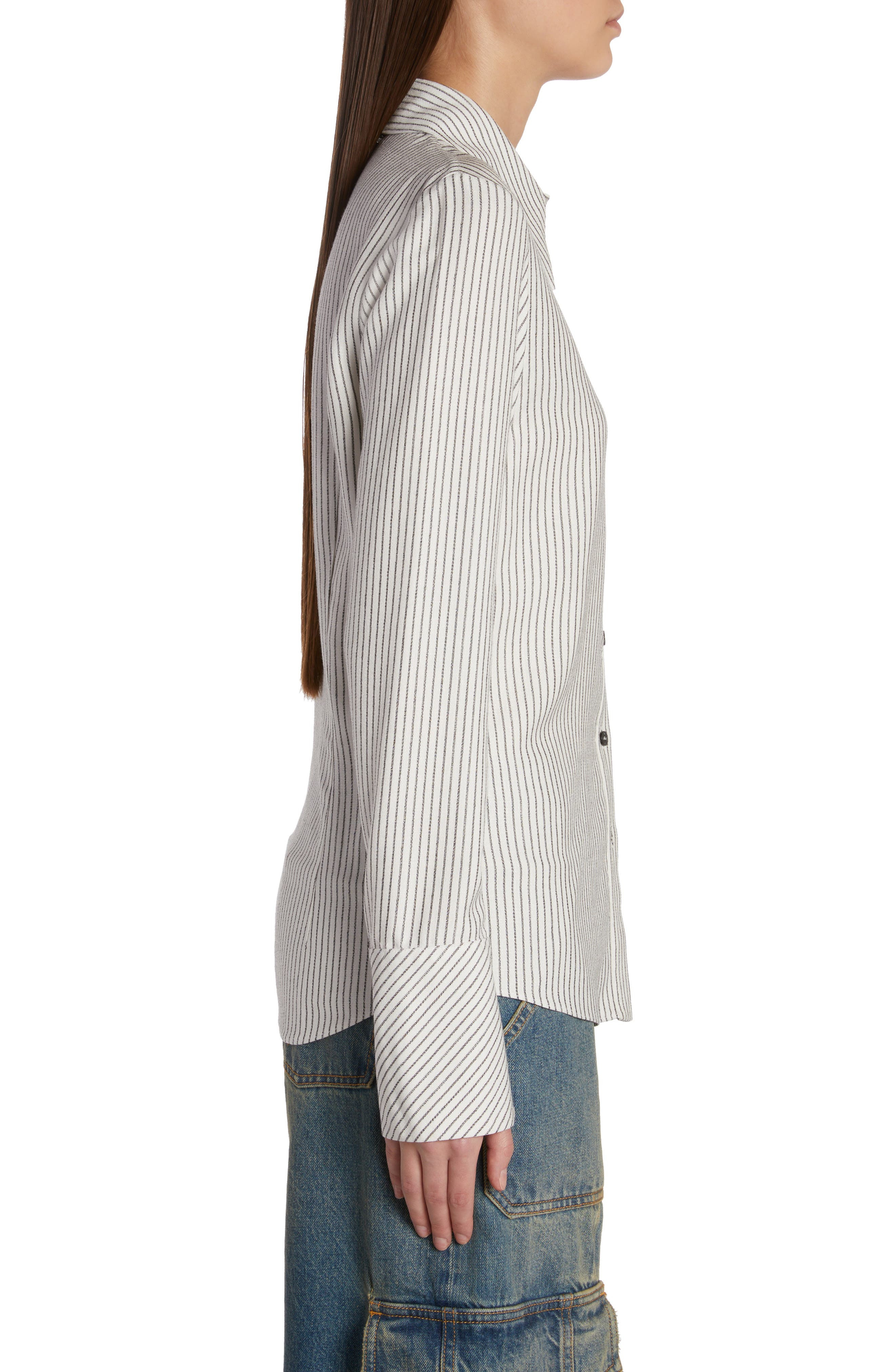 Golden Goose Journey Collection Slim Fit Stripe Button-Up Shirt in Arctic Wolf/Black at Nordstrom - 3