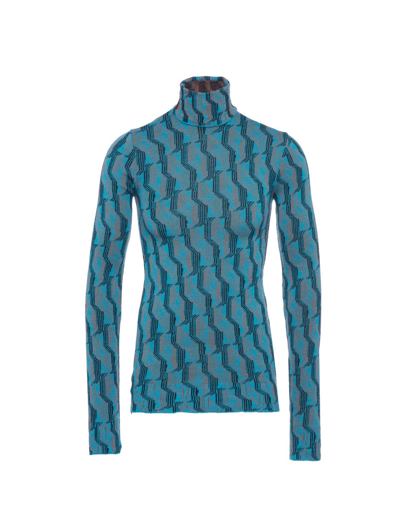 Jacquard superfine 양모 turtleneck 스웨터 - 1