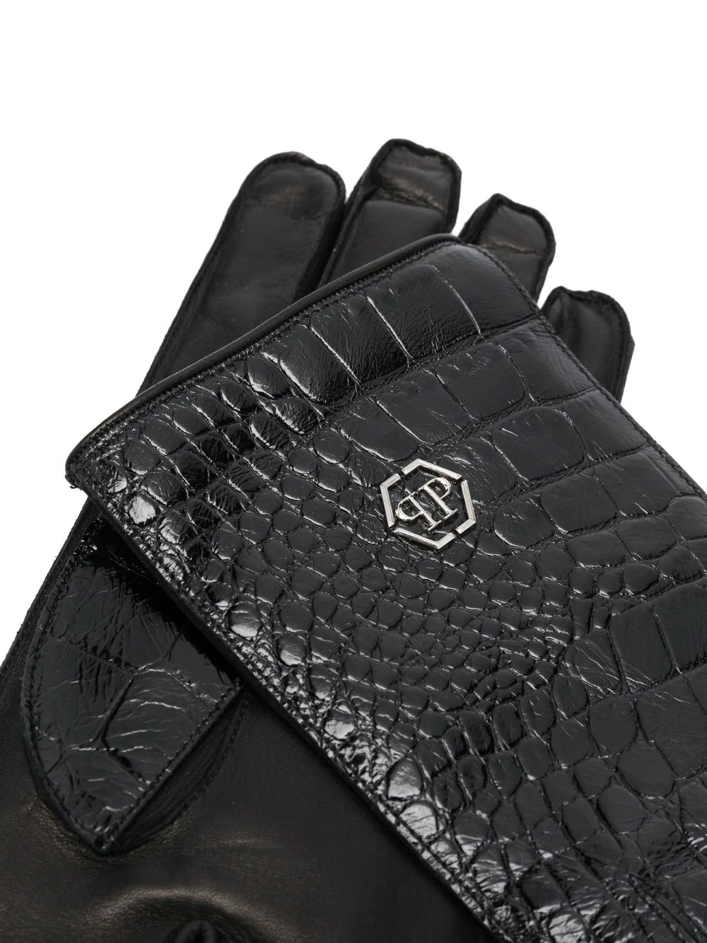 crocodile-effect leather gloves - 2