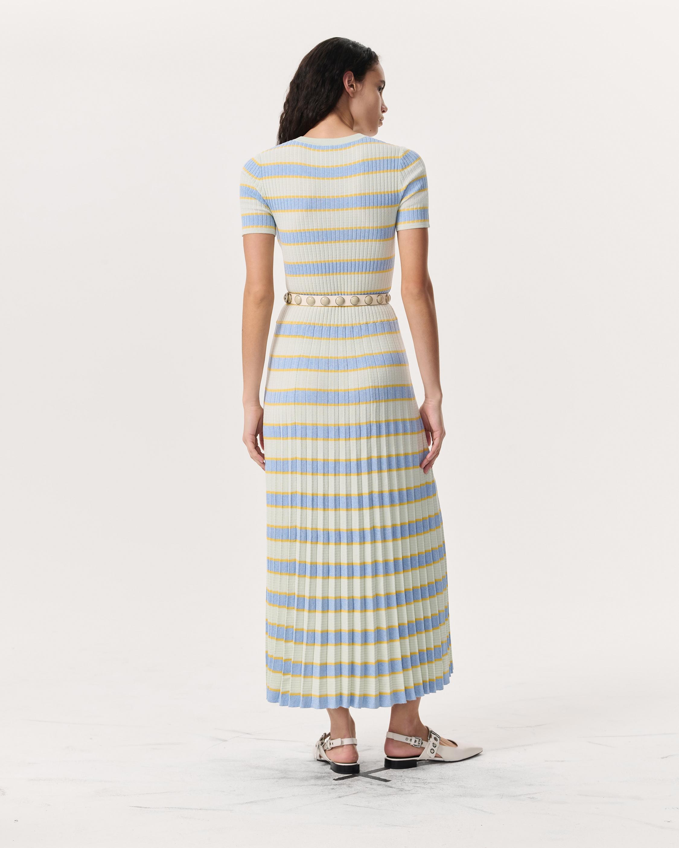 Eloise Striped Rib-Knit Pleated Midi Dress - 5