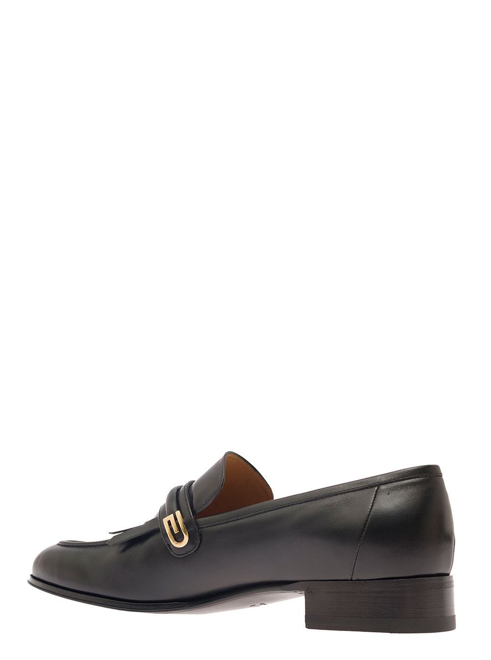 Gucci Men Black Loafers With Fringes And Double G In Smooth Leather Man - 2