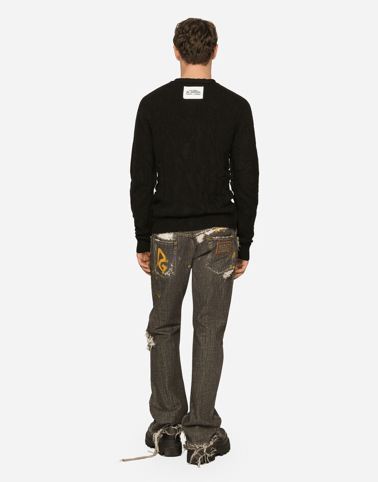 Dirty denim straight-leg jeans with rips - 3