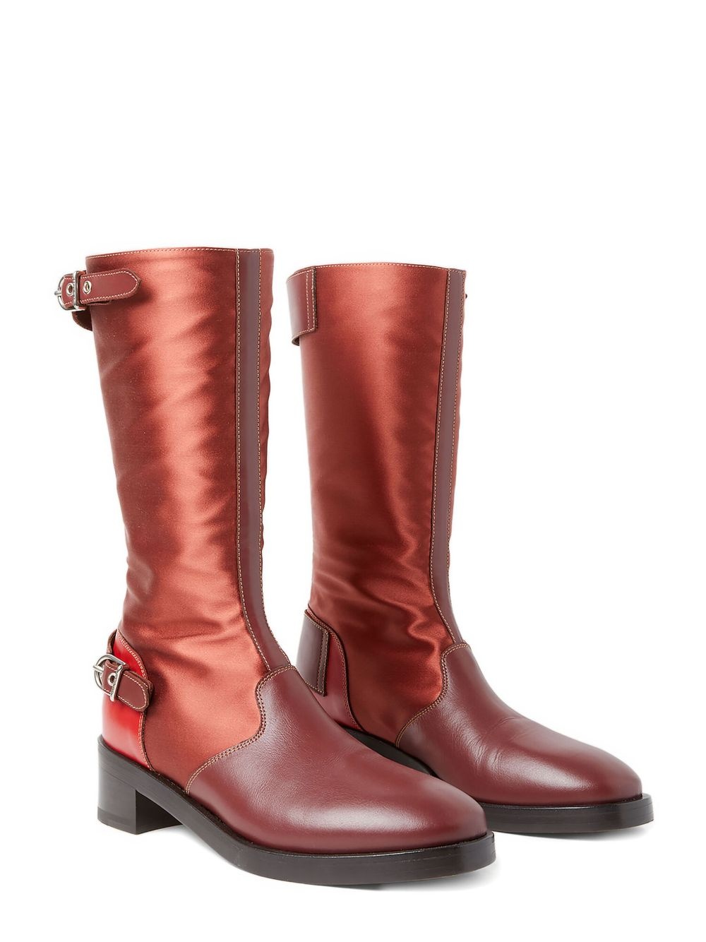 satin leather buckle boots - 2