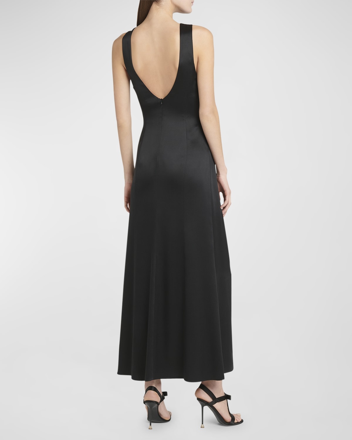 Satin Gown with Gathered Beaded Hip Detail - 6