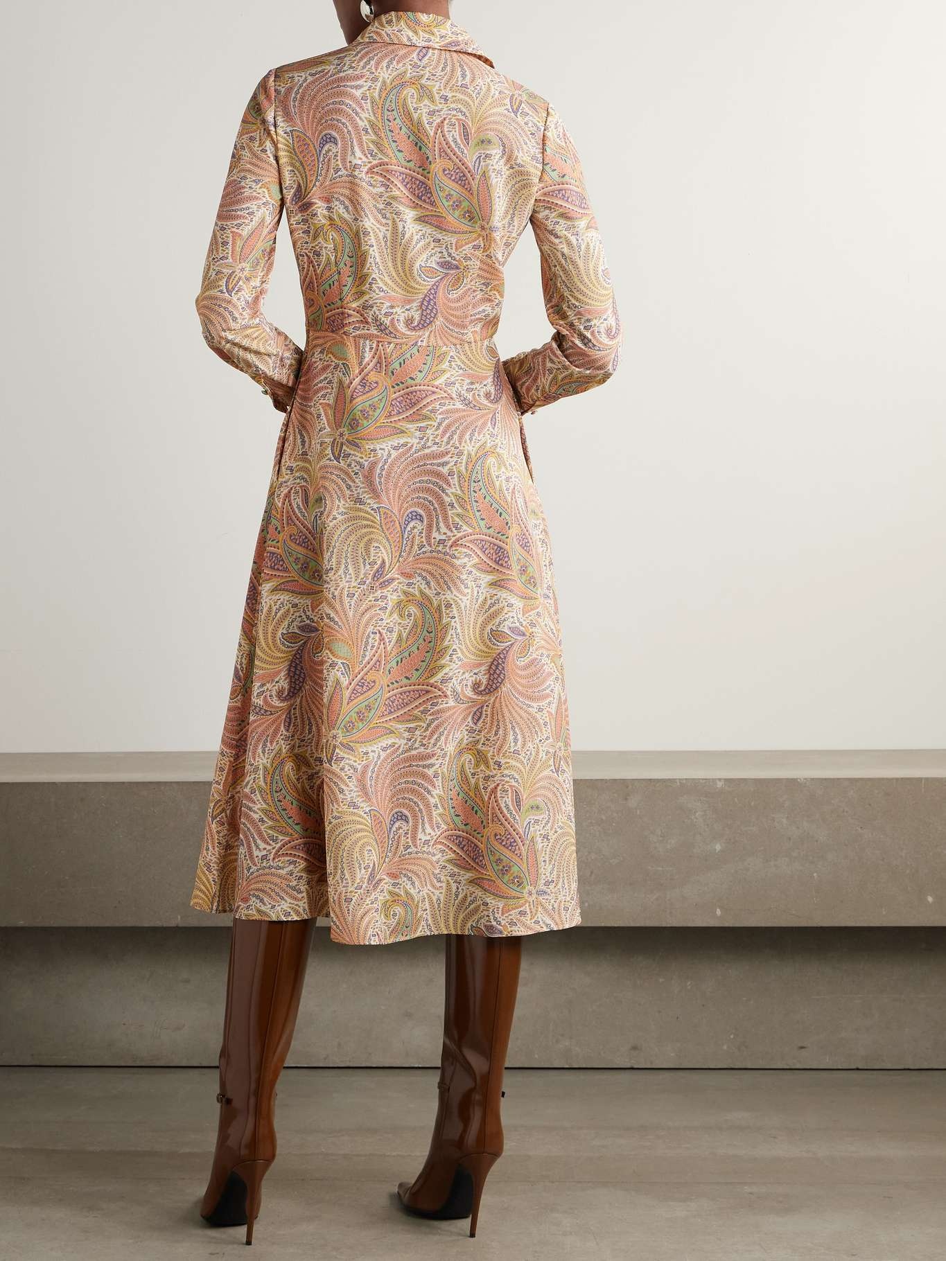Printed stretch-crepe midi dress Brown - 4