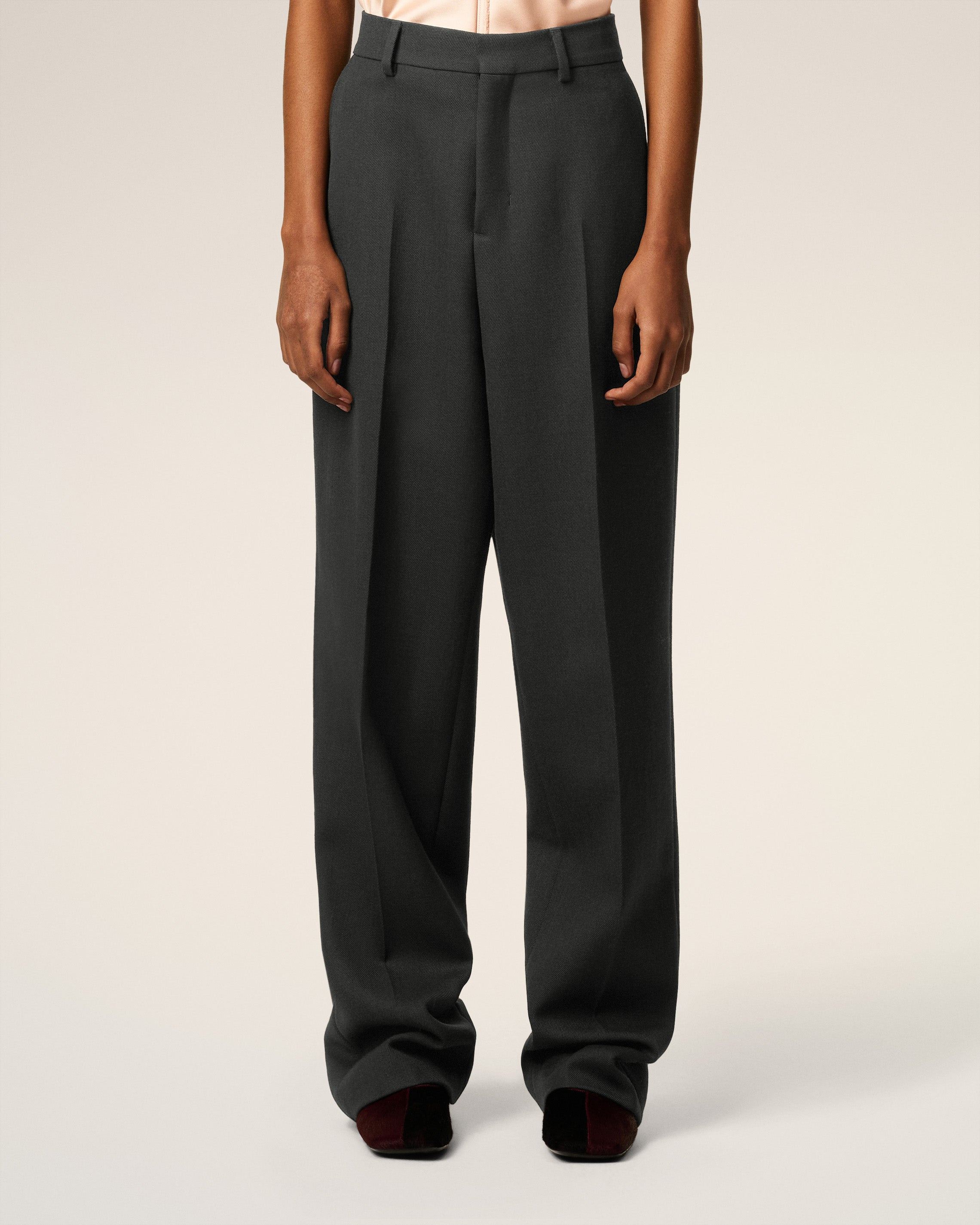 BLACK WOOL LARGE FIT TROUSERS - 3