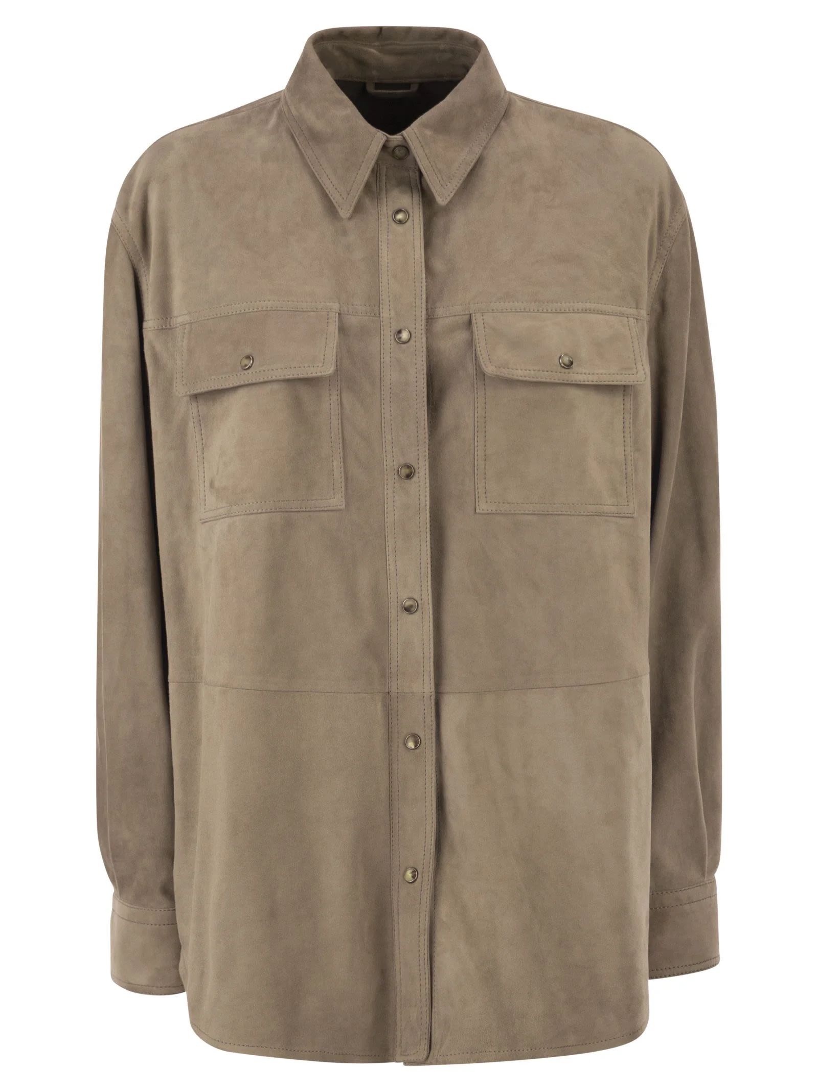 Brunello Cucinelli Women Suede Overshirt With Patch Pockets - 1