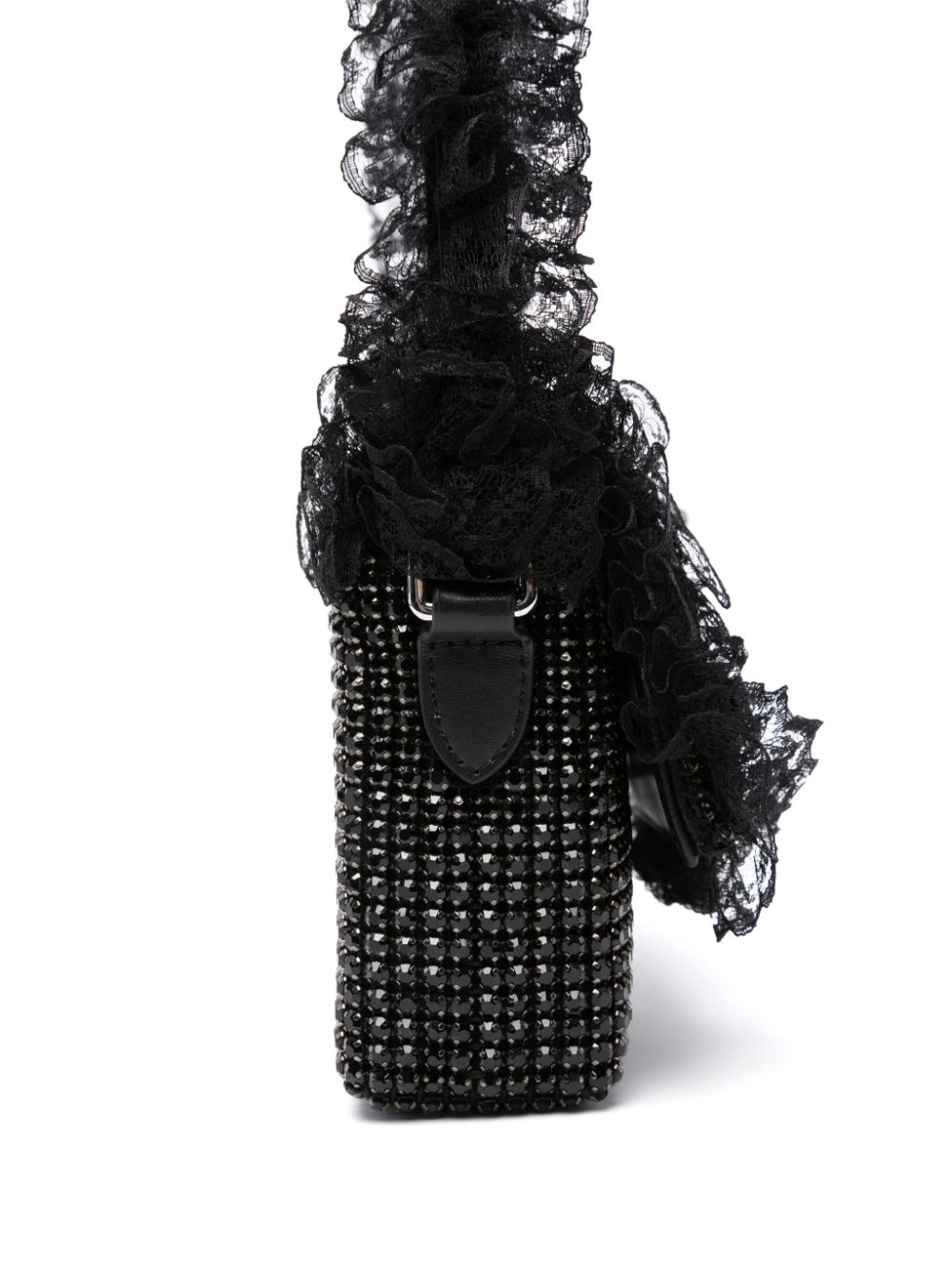 crystal-embellished lace-detail shoulder bag - 4