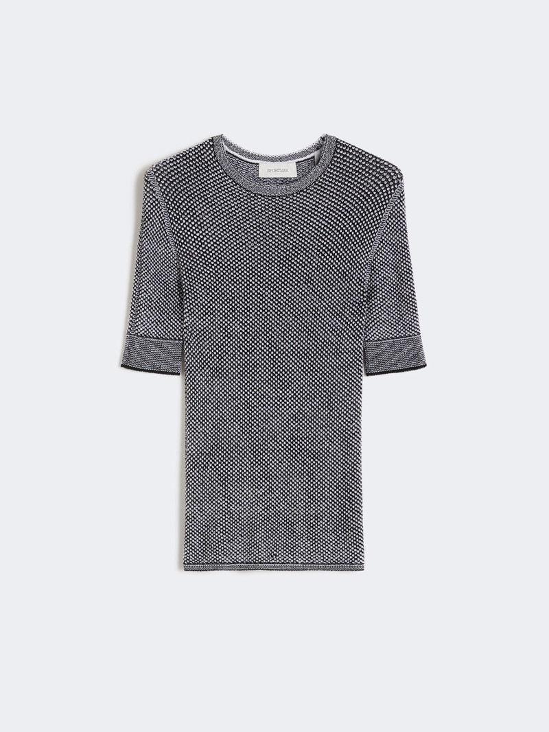 ATTUALE Viscose short-sleeved mesh jumper - WHITE BLACK 1