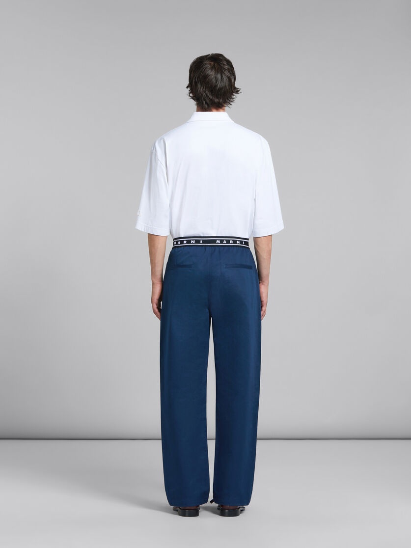 BLUE BIO GABARDINE TROUSERS WITH BACK LOGO WAIST - 3