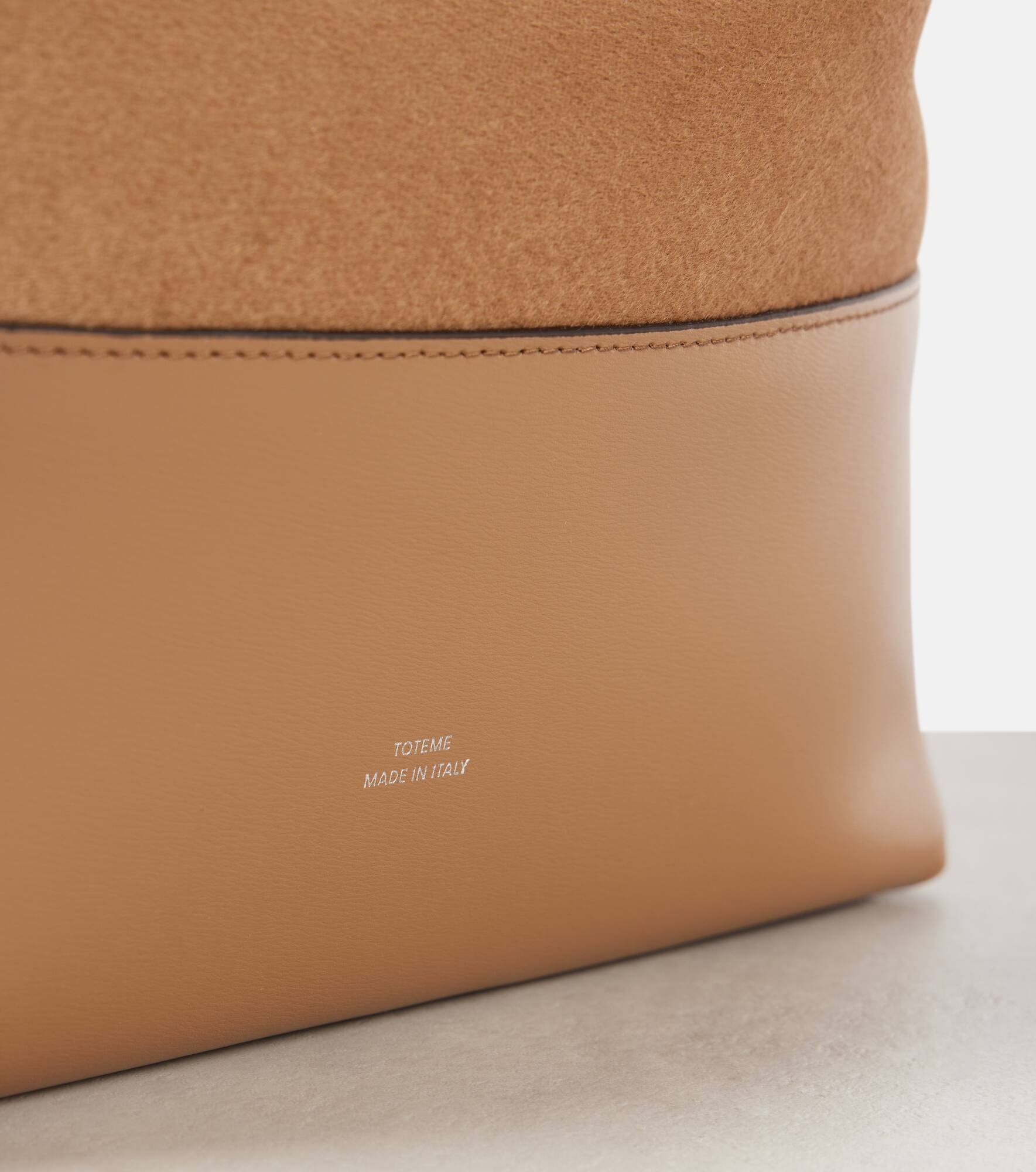 Belted leather-trimmed wool tote bag - 6