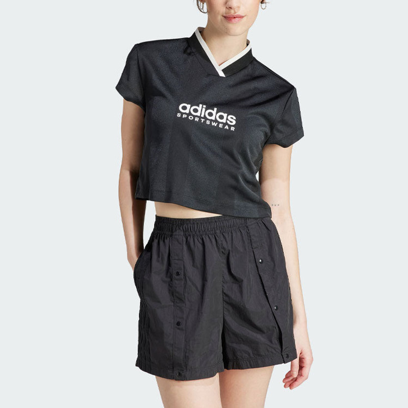 adidas (WMNS) adidas Tiro Colorblock Crop T-Shirt 'Black' IB4758 outlook