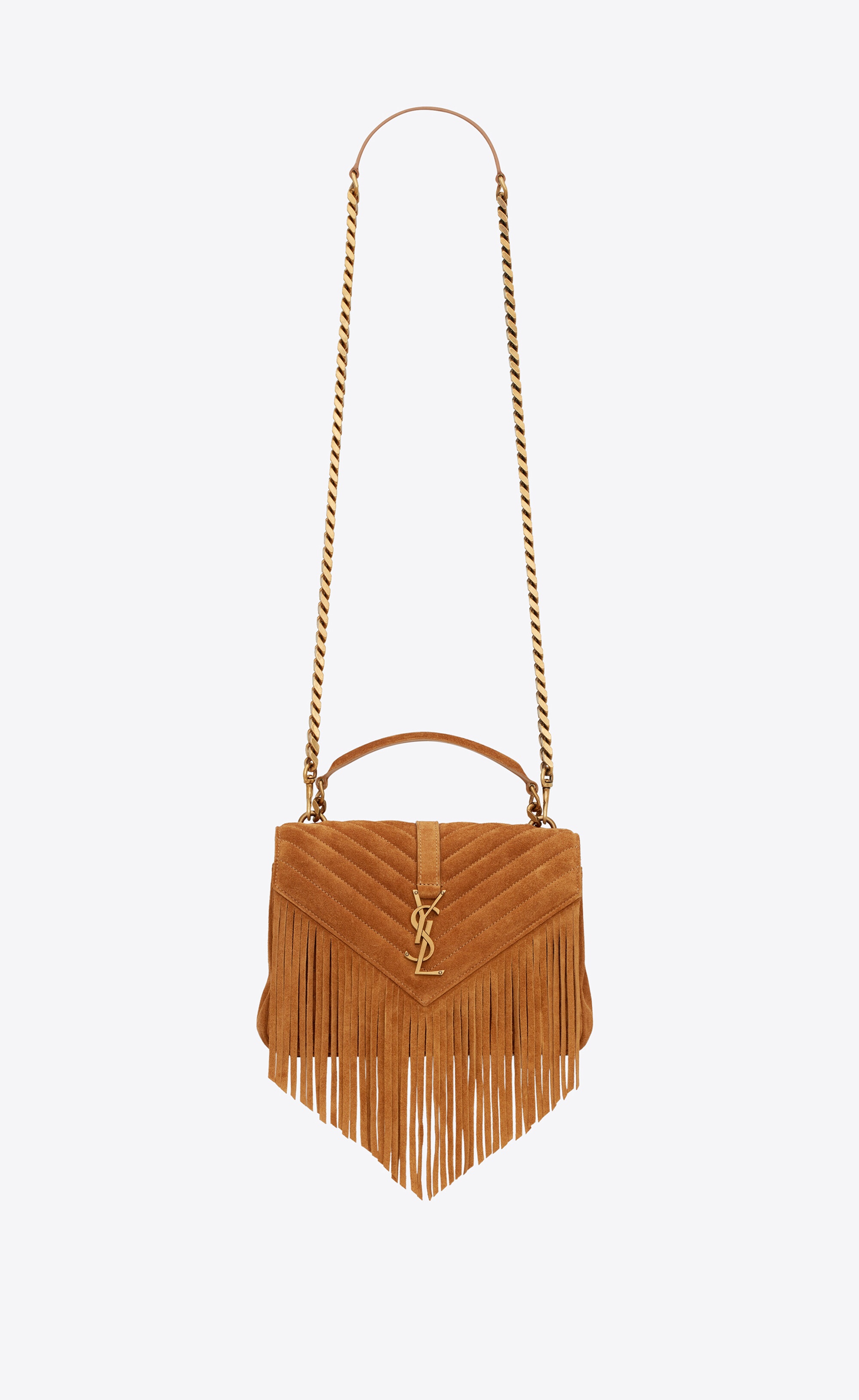 college medium chain bag in light suede with fringes - 1