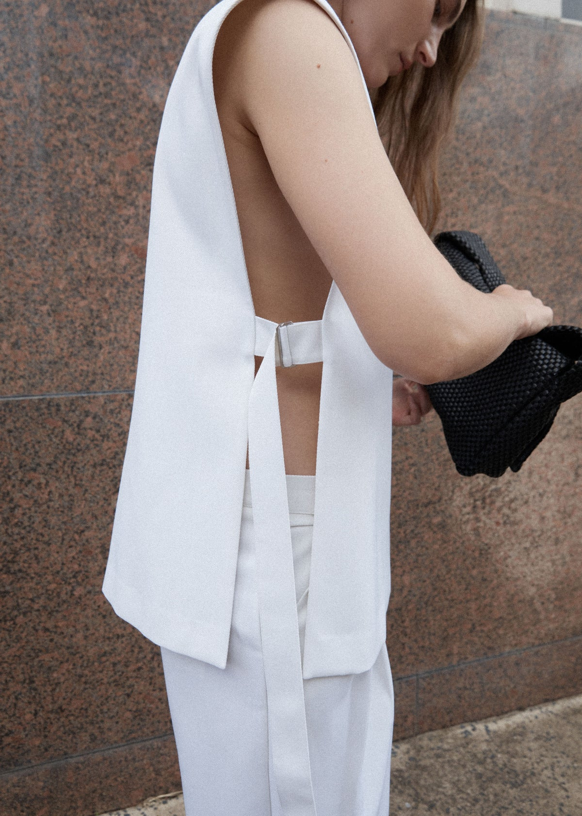 Relaxed Side Tie Vest - Off White - 8