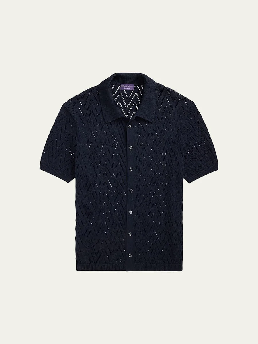 Men's Textured Short-Sleeve Cardigan - 1