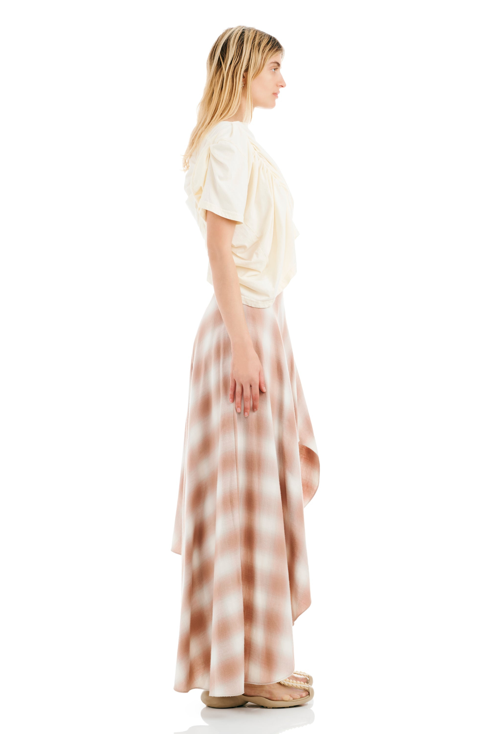 PEACH PLAID TULIP SKIRT - 4