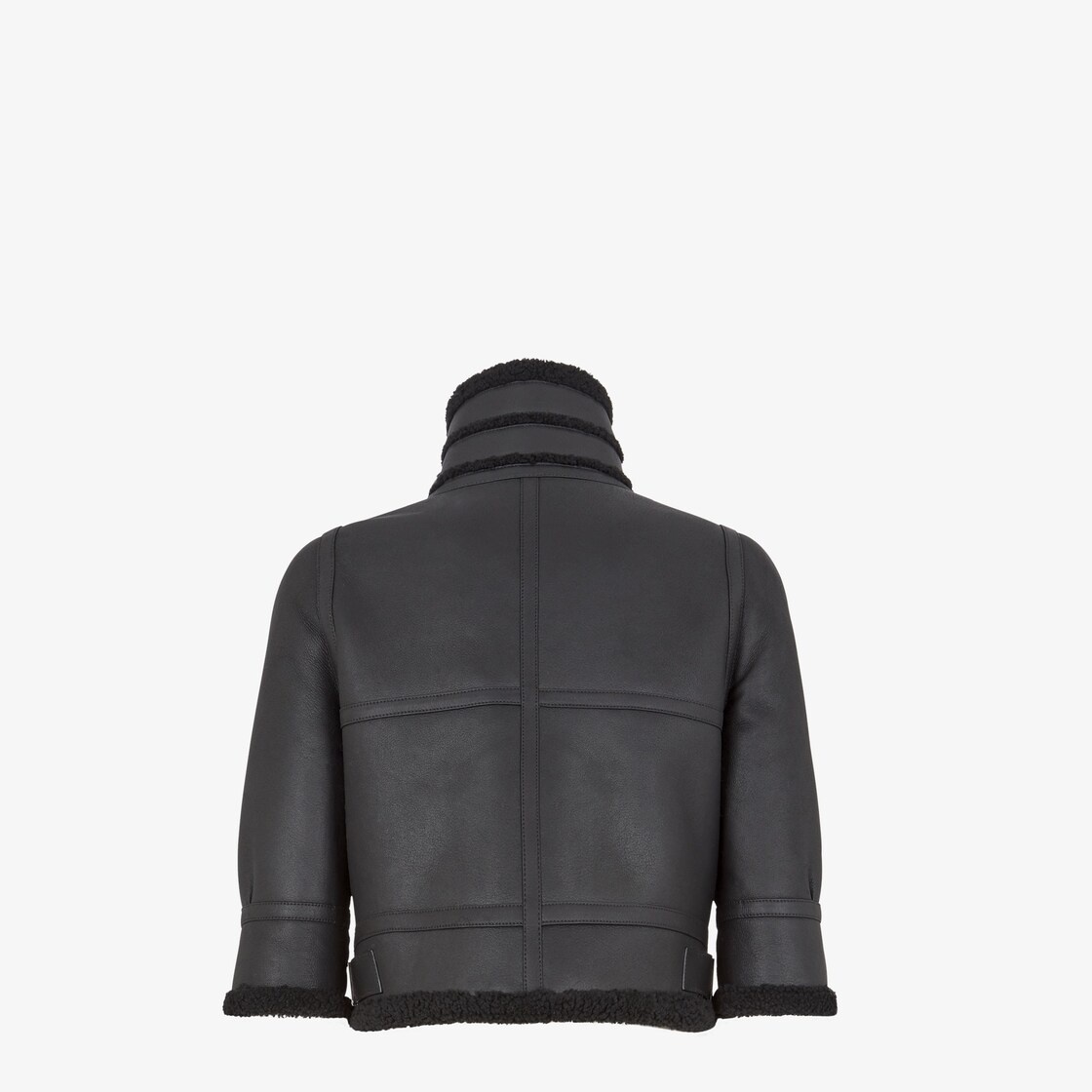 Black leather and shearling bomber jacket - 2