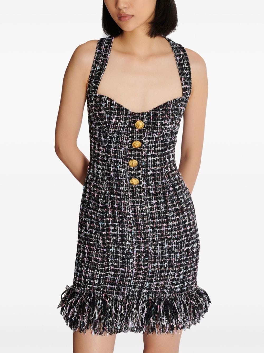 button-embellished tweed minidress - 5