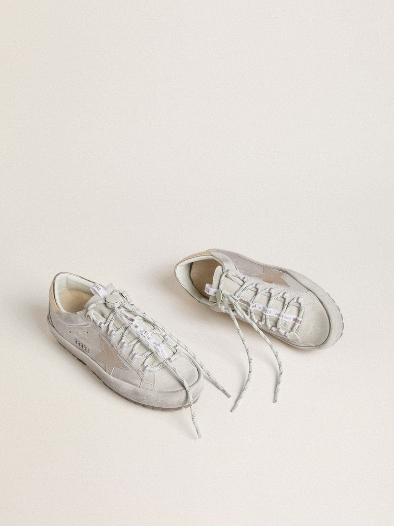 Golden Goose Women's Super-Star Ski in light gray nylon with metallic leather star and heel tab outlook