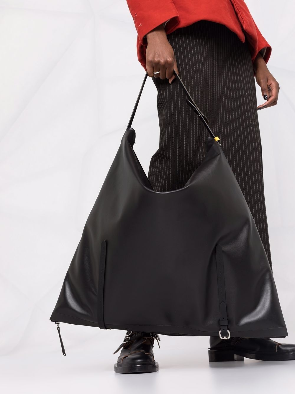 contrast-strap oversized leather tote bag - 3