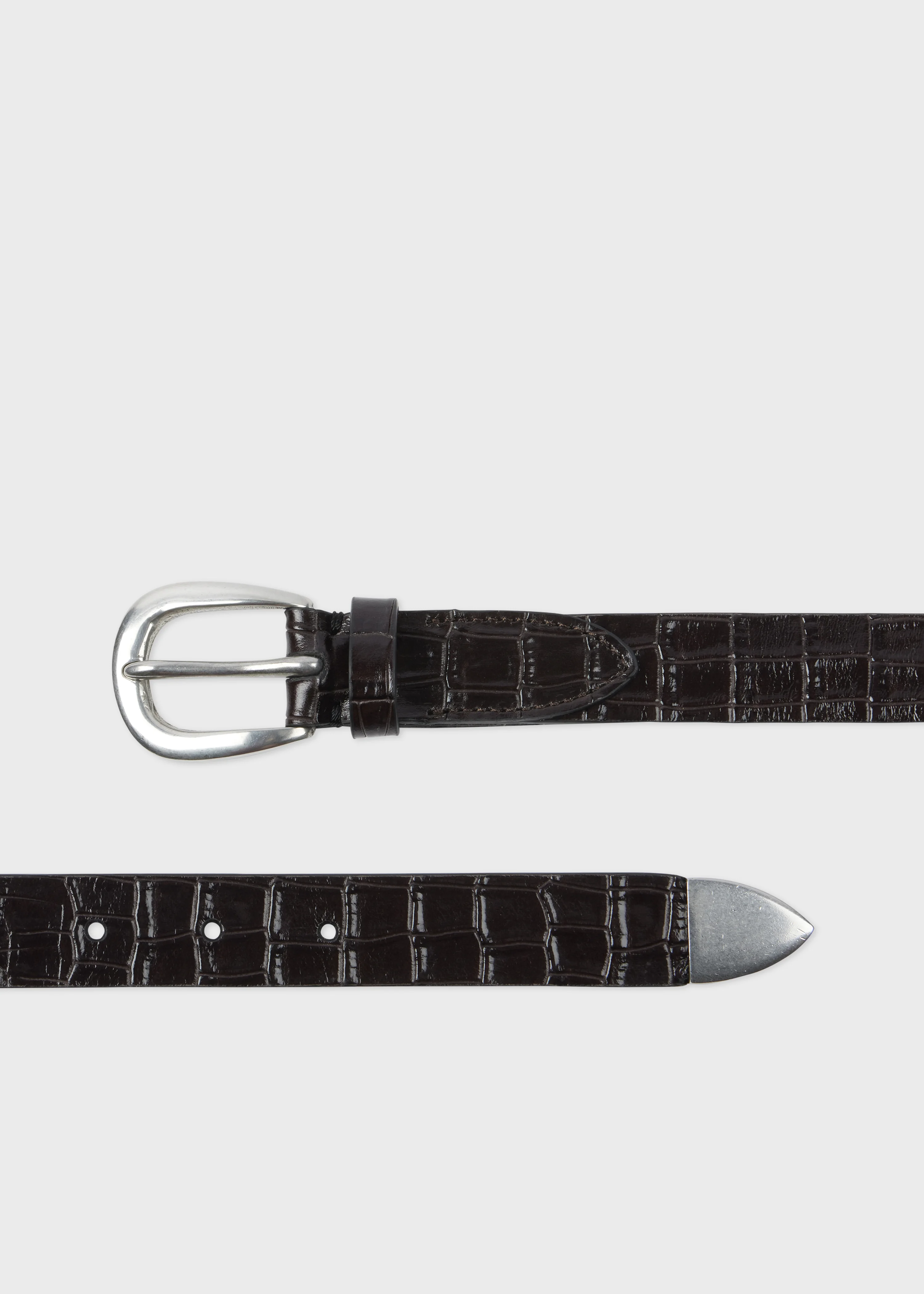 Dark Brown Croc-Emboss Leather Belt - 1