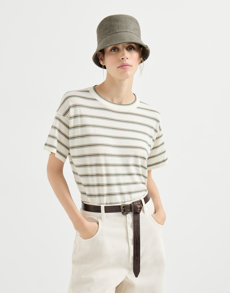 Virgin wool & cashmere lightweight sparkling stripe knit t-shirt 5
