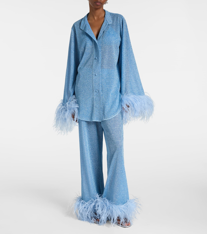 Oséree Lumière feather-trimmed wide-leg pants outlook