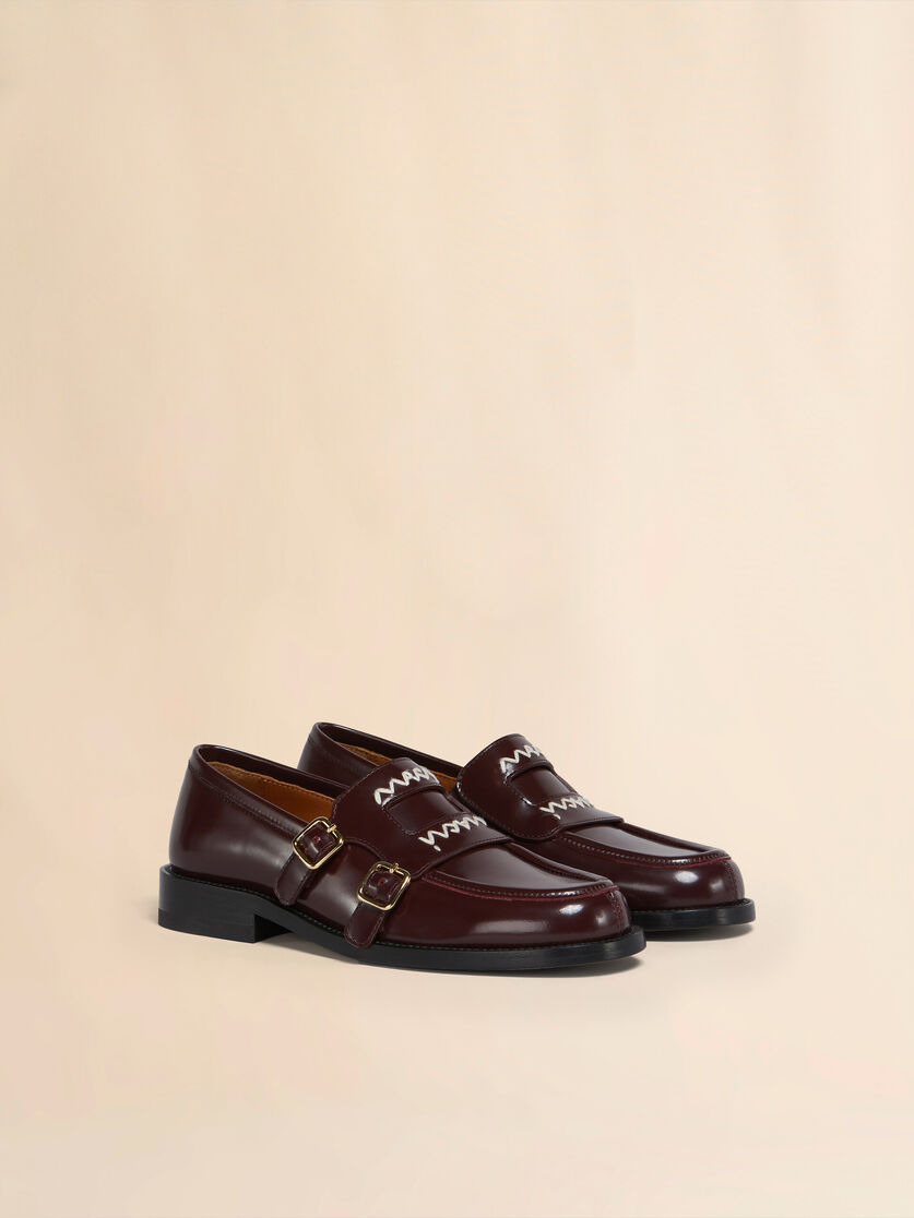 BURGUNDY LEATHER BAMBI 3.0 LOAFER WITH DOUBLE BUCKLE - 2