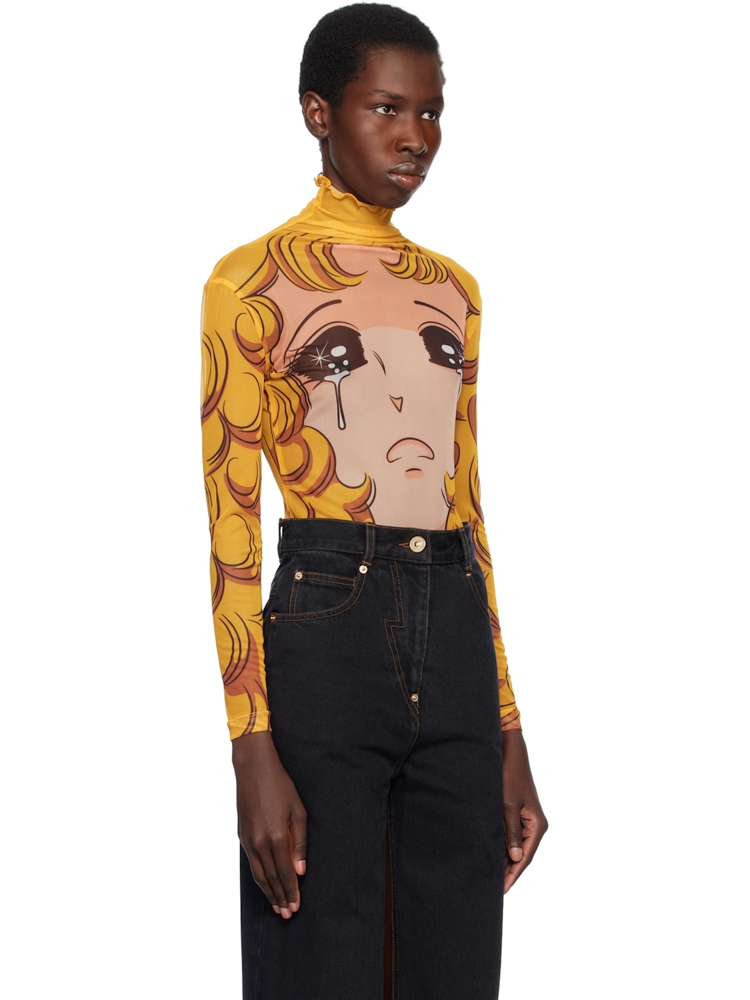 Yellow Crying Girl Mesh Turtleneck - 2