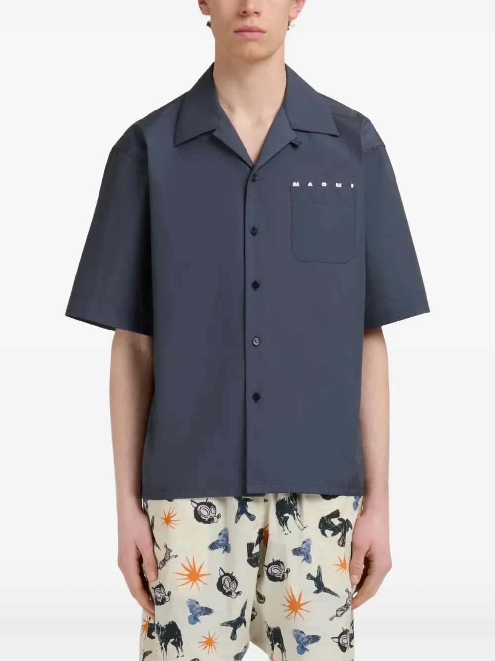 MARNI - Men Hidden Logo Organic Poplin Bowling Shirt - 1