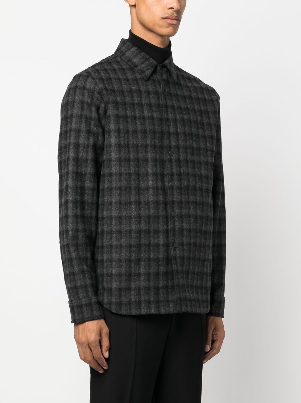 check-pattern spread-collar shirt - 3