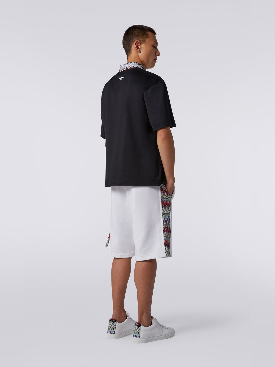 Cotton fleece Bermuda shorts with knitted insert - 4