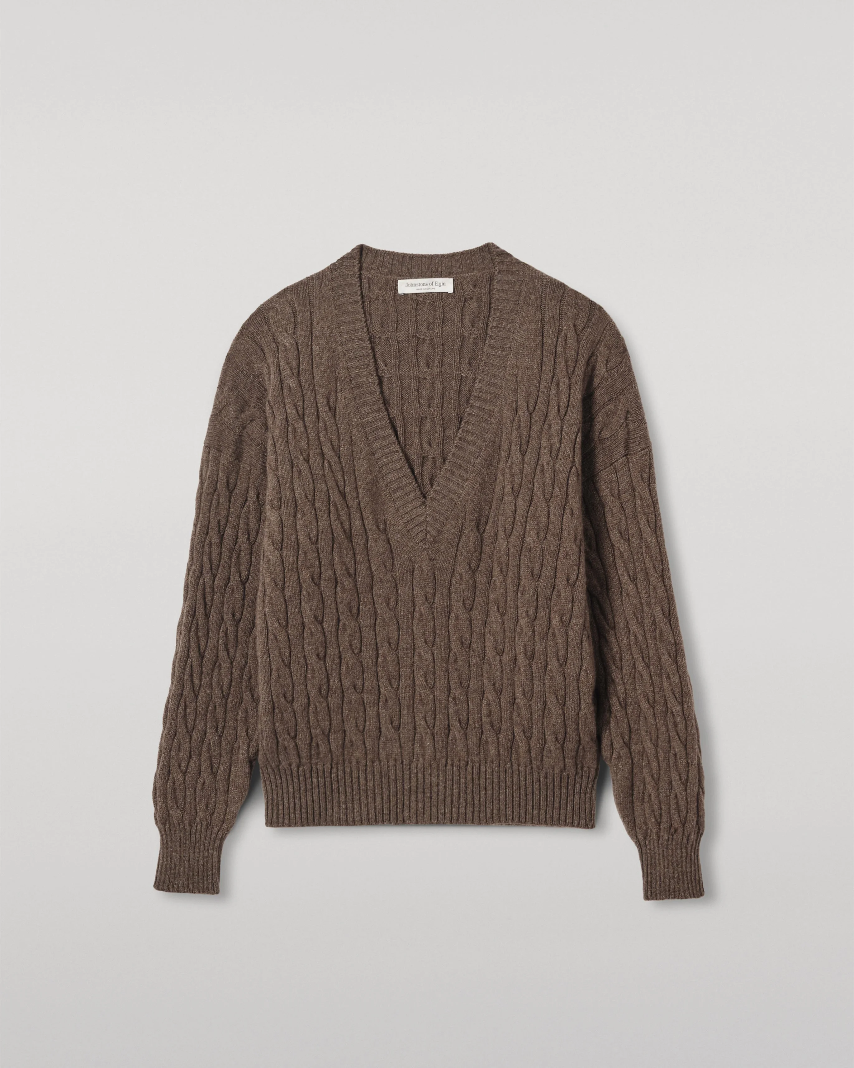 Kylesku Deep V Brown Cashmere Jumper - 1