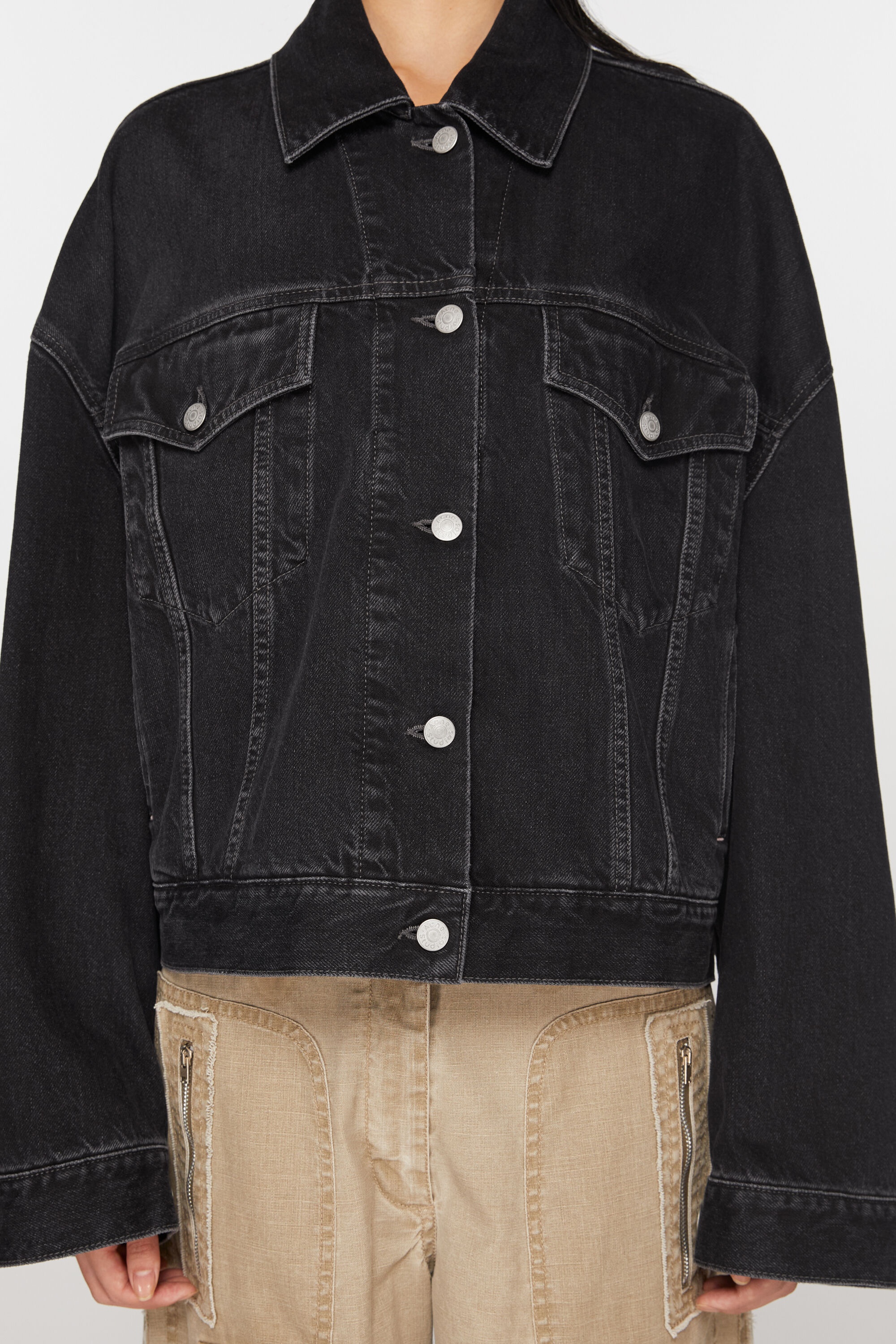 Denim jacket - Relaxed cropped fit - Black - 5