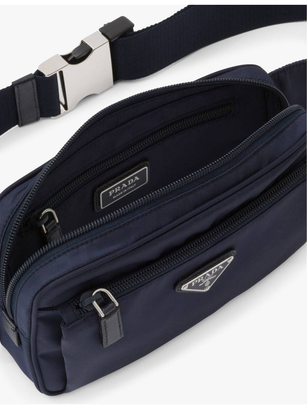 Brand-plaque Re-Nylon and Saffiano-leather belt bag - 6