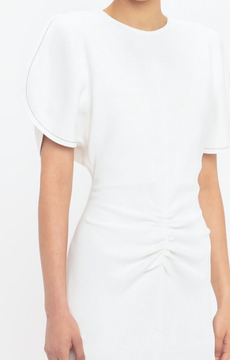 Exclusive Gathered Waist Mini Dress In Ivory - 5
