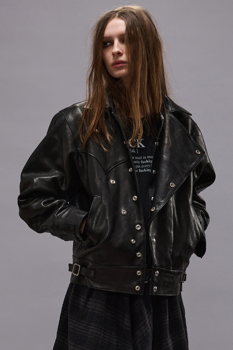 R13 ASYMMETRICAL SNAP JACKET - BLACK -R13 outlook
