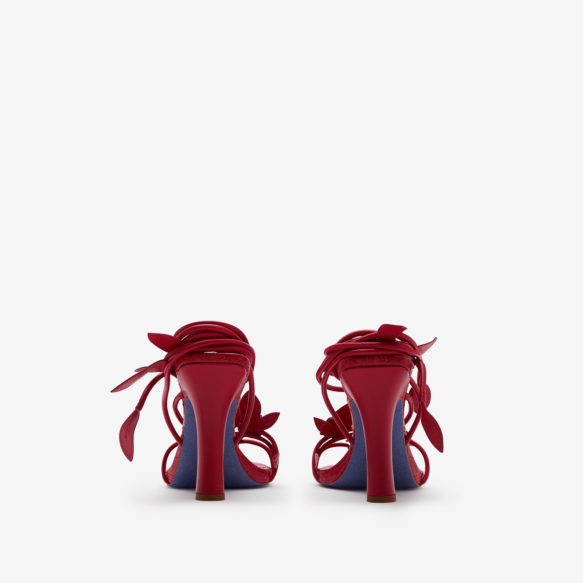 【関税込み】Burberry レッド Ivy Flora ヒールサンダル Burberry Leather Ivy Flora Heeled Sandals​ | REVERSIBLE