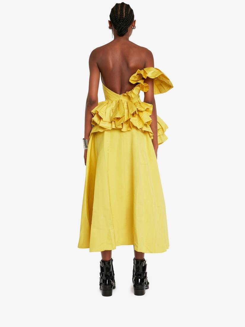 Women's Deconstructed Corset Dress in Bright Yellow - 4