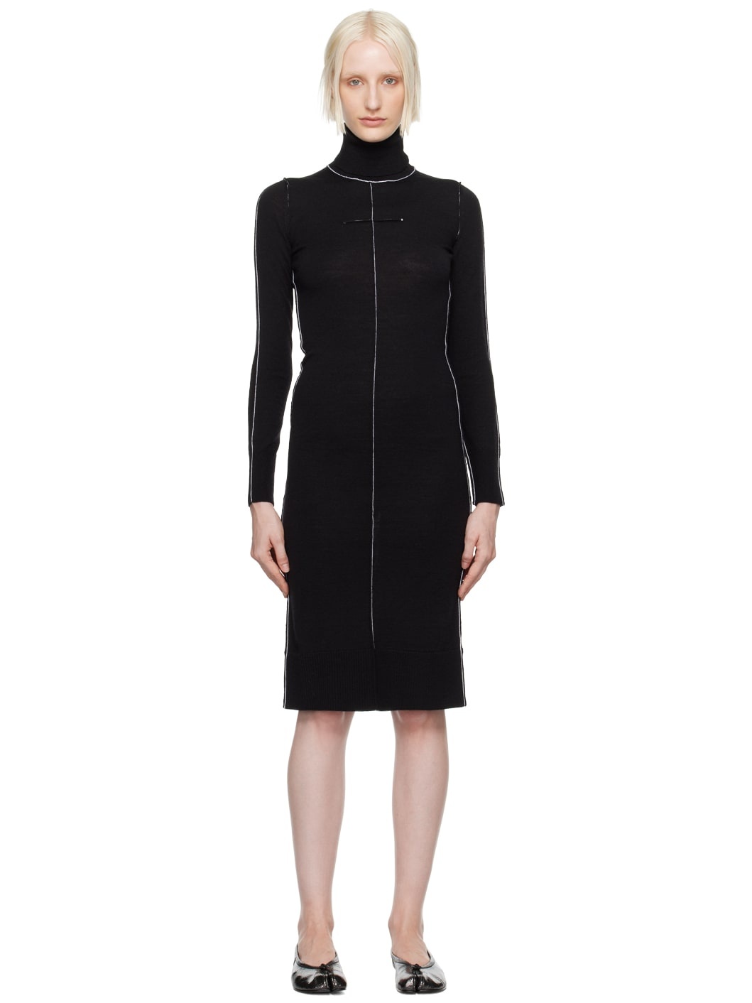Black Turtleneck Midi Dress - 1