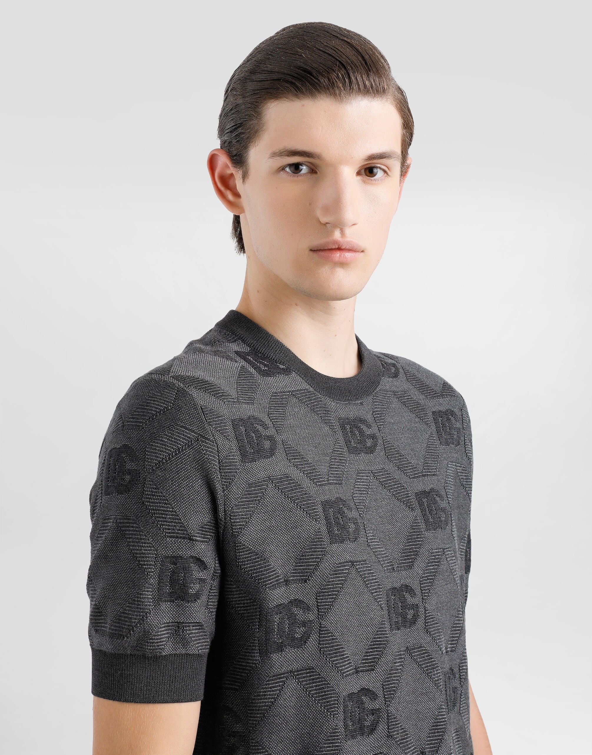 Silk round-neck sweater with jacquard logo - 4