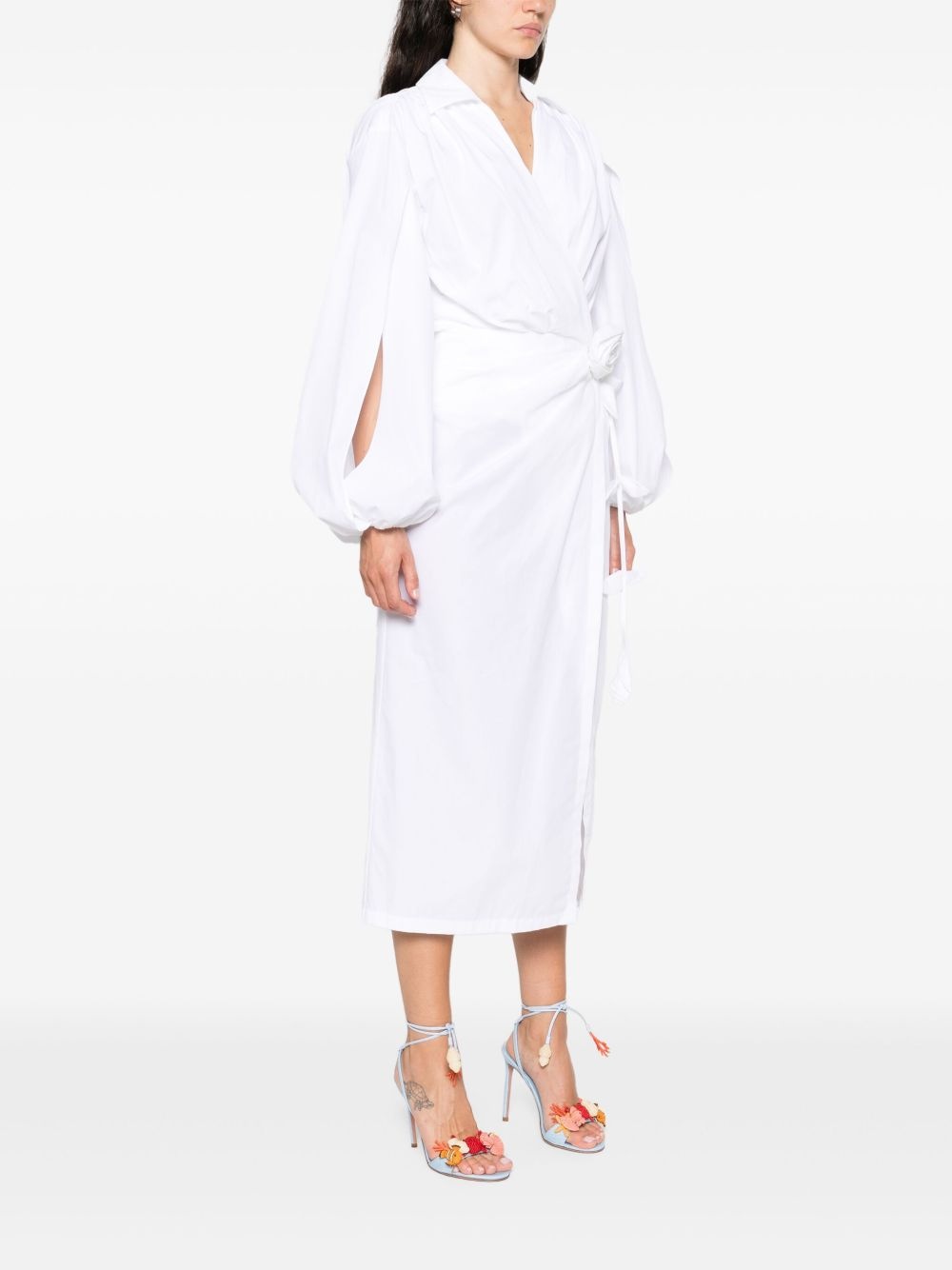 rose-appliqué poplin midi dress - 3