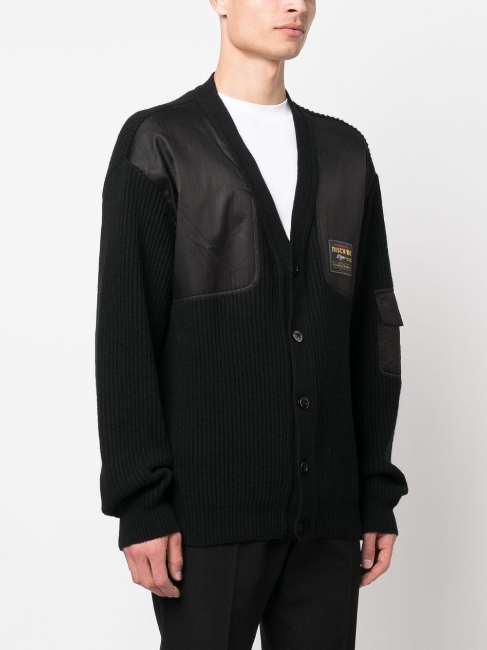 logo-patch V-neck cardigan - 3