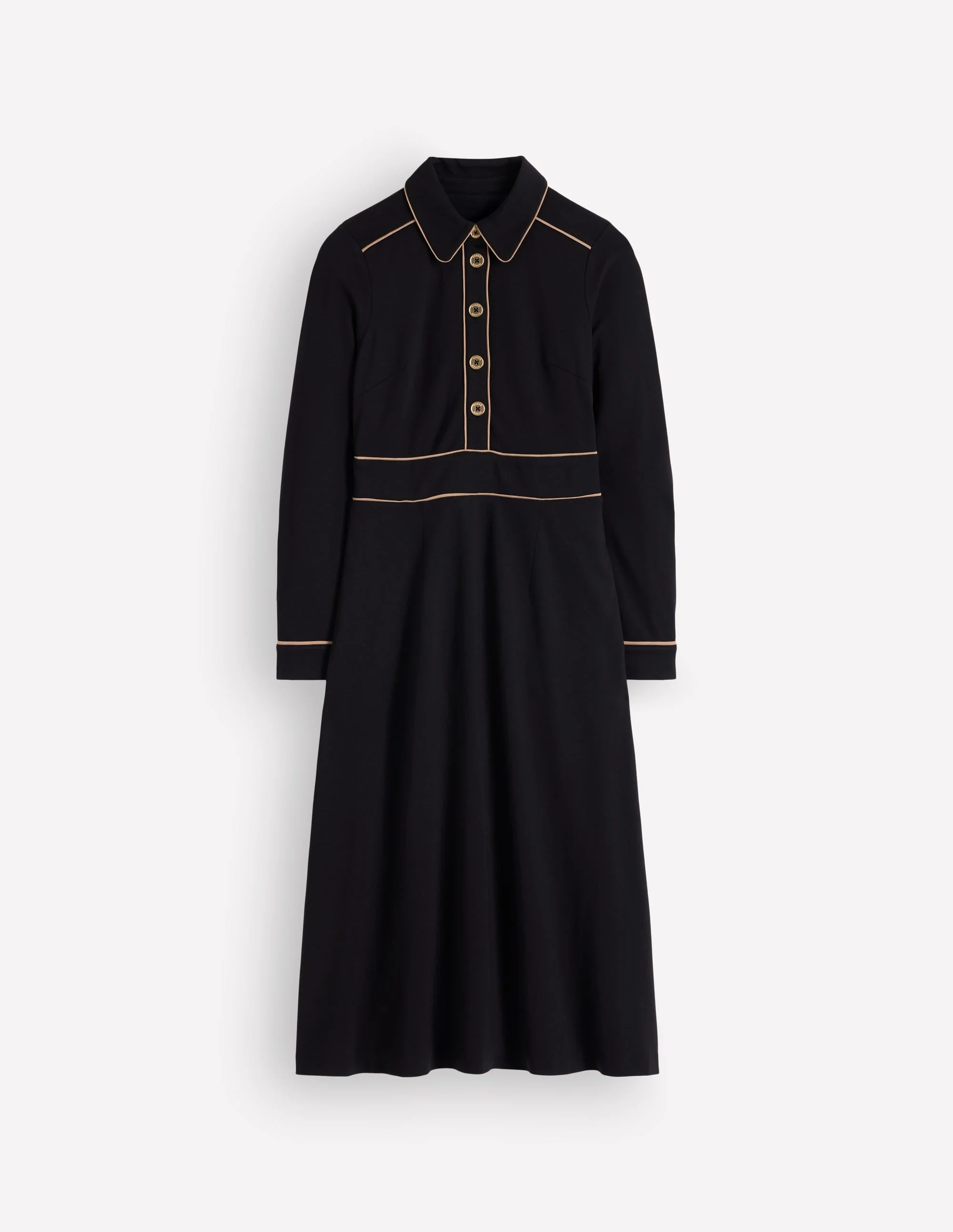 Etta Piping Detail Ponte Dress-Black, Camel - 1
