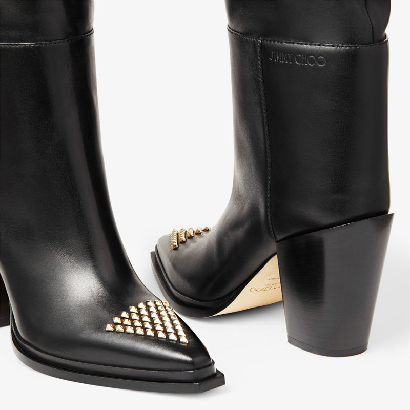 Cece 80 Black Soft Calf Leather Boots with Studs 4