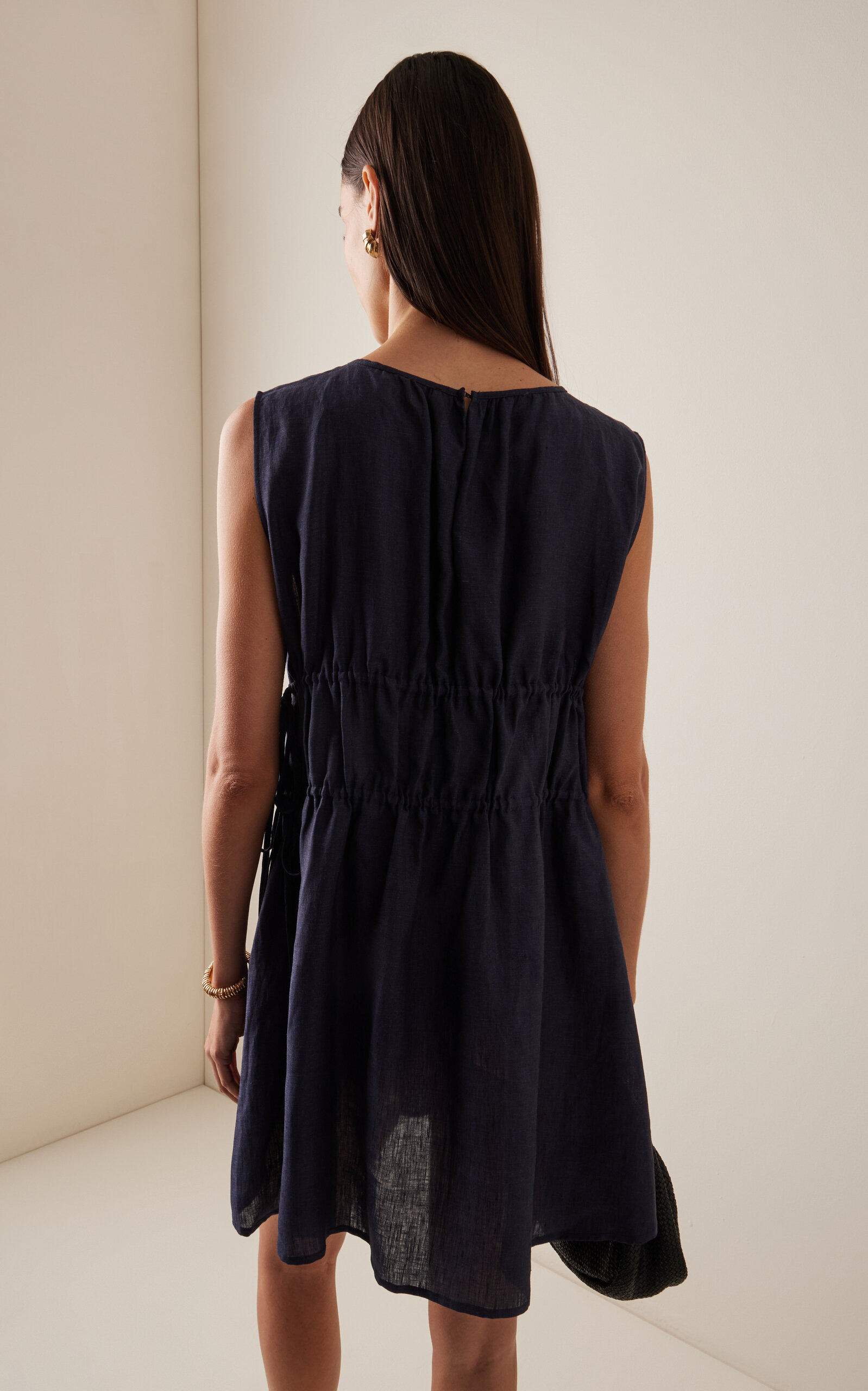 The Como Gathered Linen Mini Dress navy - 4